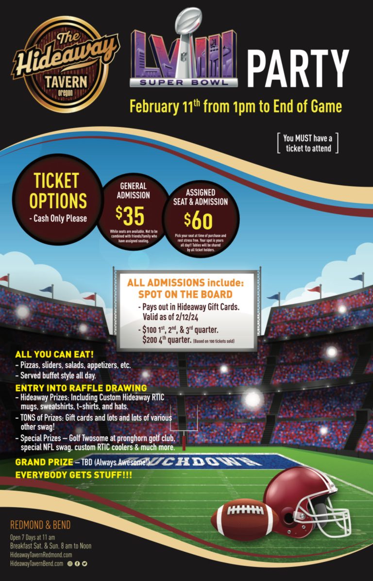 Annual All-You-Can-Eat Super Bowl Part at the Hideaway Tavern in Bend and Redmond